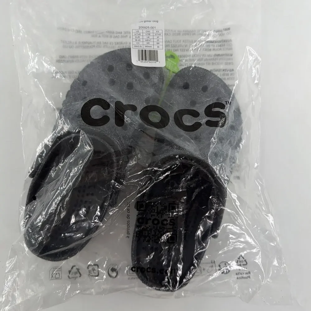 Crocs Unisex Black Baya Glitter Clogs Size M's 7 W's 9 - Picture 3 of 12